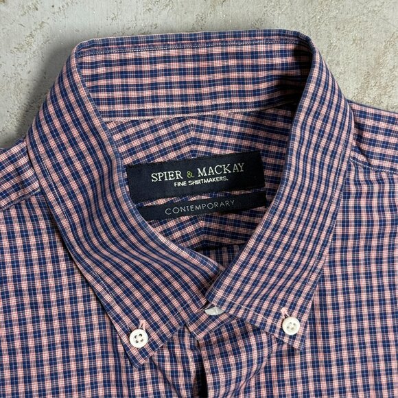 Spier & Mackay Dress Shirt Purple Check Long Sleeve Button Down Cotton 16 Large - Picture 7 of 12